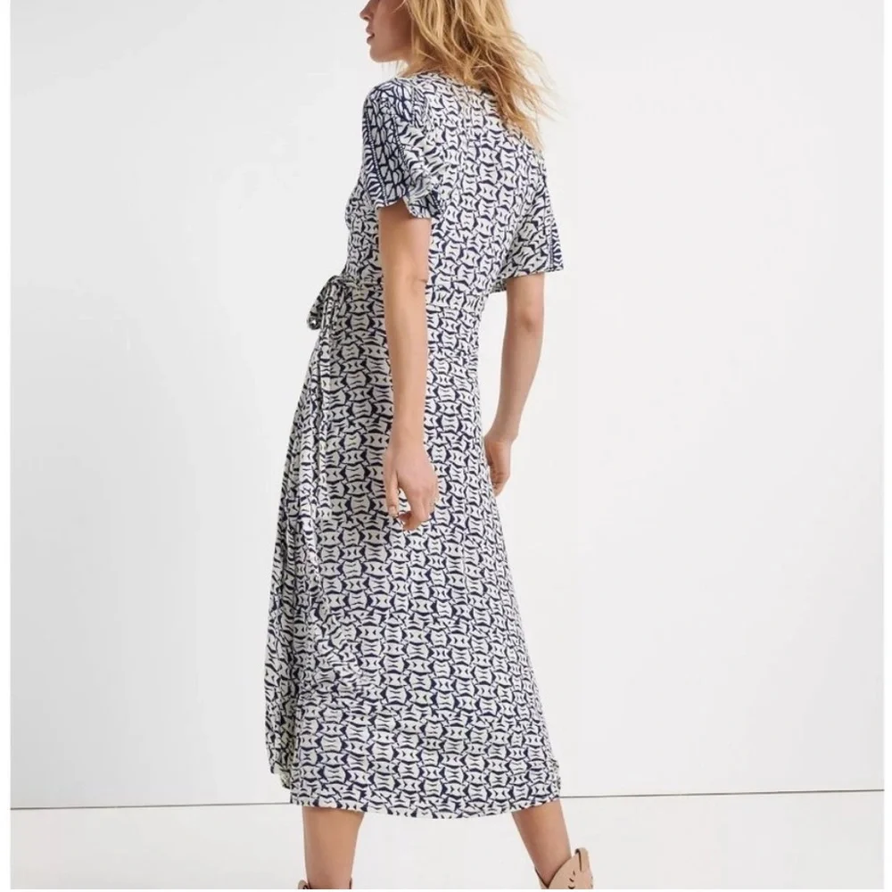 Lucky Brand Boho Blue & Cream Geometric Print Wrap Maxi Dress Size Small - Picture 3 of 11